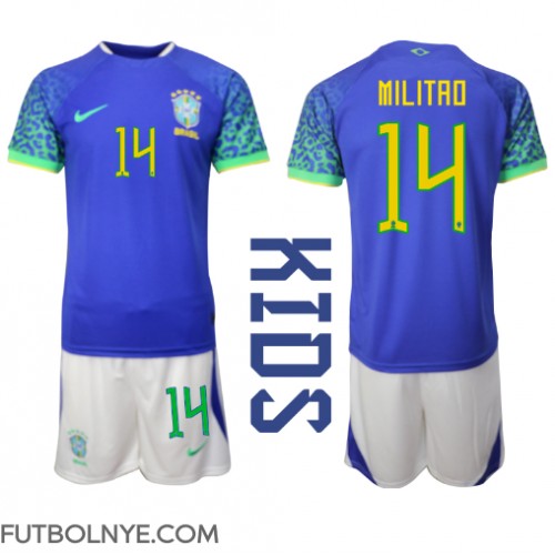 Camiseta Brasil Eder Militao #14 Visitante Equipación para niños Mundial 2022 manga corta (+ pantalones cortos)